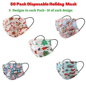 Kids 50 Pack Christmas Disposable Face Mask